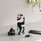 Trippy Glitch Retro Liquid Swirl Abstract Pattern Black White Red Cyan Water Bottle Gallery Image 4