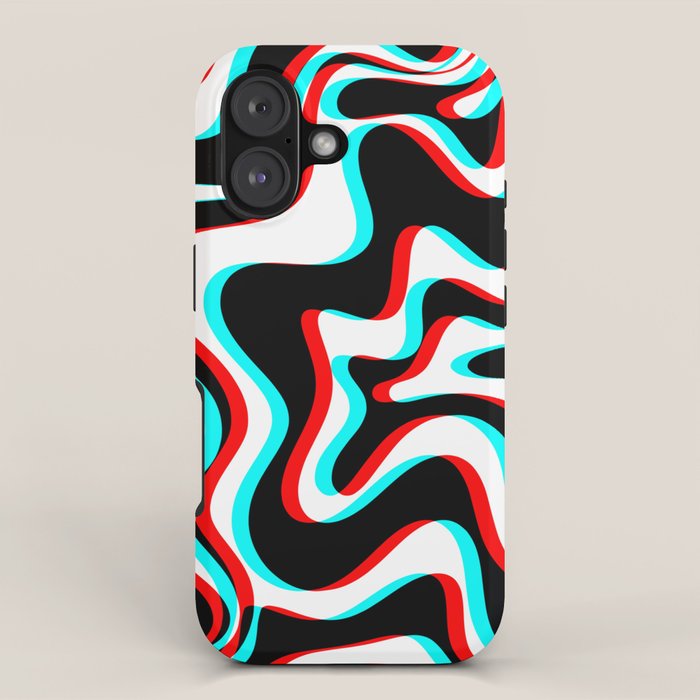 Trippy Glitch Retro Liquid Swirl Abstract Pattern Black White Red Cyan iPhone Case Gallery Image 1