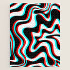 Trippy Glitch Retro Liquid Swirl Abstract Pattern Black White Red Cyan Jigsaw Puzzle Gallery Image 1