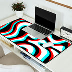 Trippy Glitch Retro Liquid Swirl Abstract Pattern Black White Red Cyan Desk Mat Gallery Image 2