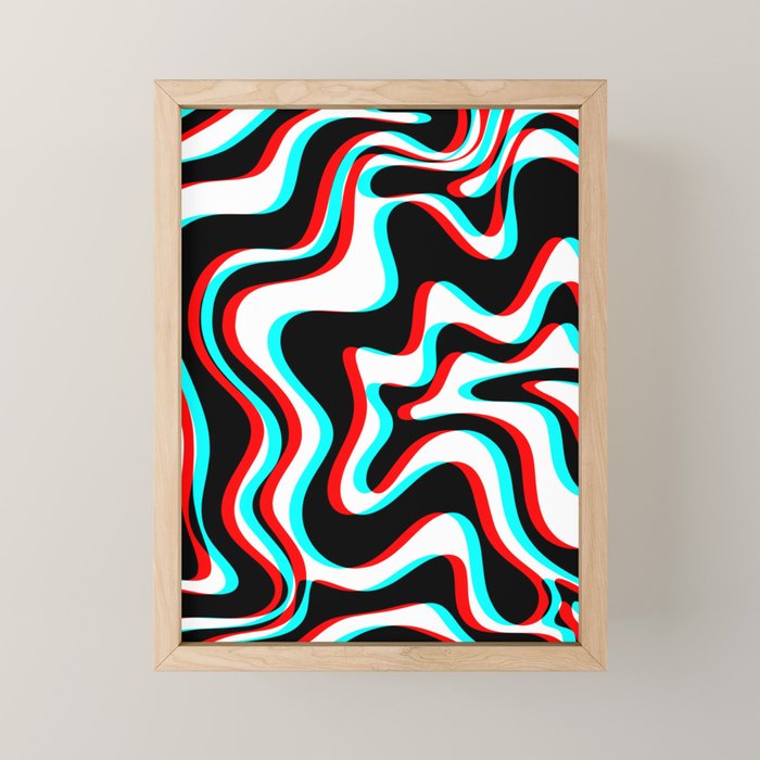 Trippy Glitch Retro Liquid Swirl Abstract Pattern Black White Red Cyan Mini Art Print Gallery Image 1