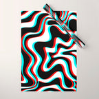 Trippy Glitch Retro Liquid Swirl Abstract Pattern Black White Red Cyan Wrapping Paper Gallery Image 1