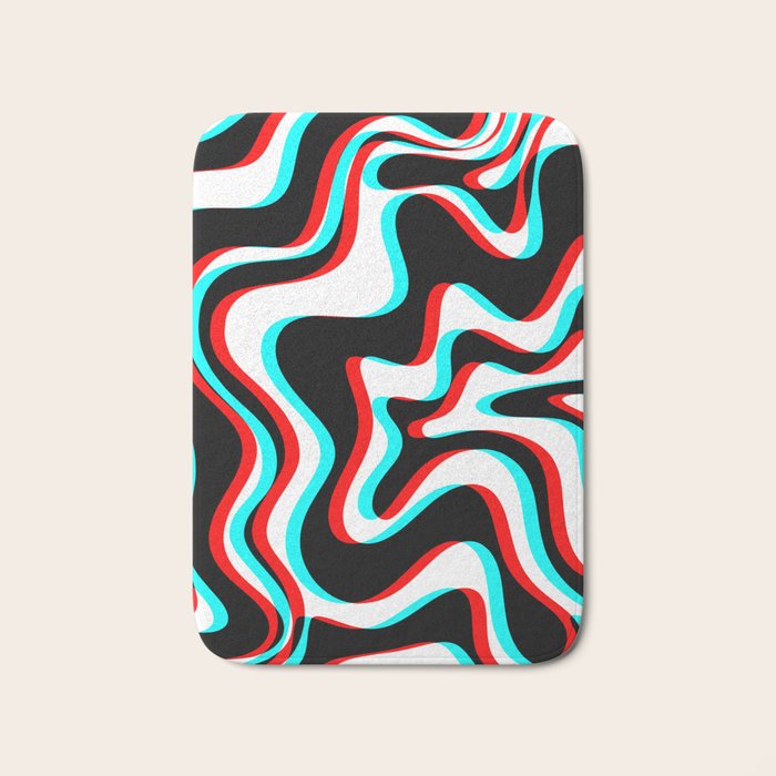 Trippy Glitch Retro Liquid Swirl Abstract Pattern Black White Red Cyan Bath Mat Gallery Image 1