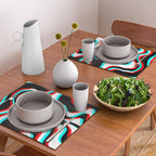 Trippy Glitch Retro Liquid Swirl Abstract Pattern Black White Red Cyan Placemat Gallery Image 2