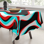 Trippy Glitch Retro Liquid Swirl Abstract Pattern Black White Red Cyan Tablecloth Gallery Image 3