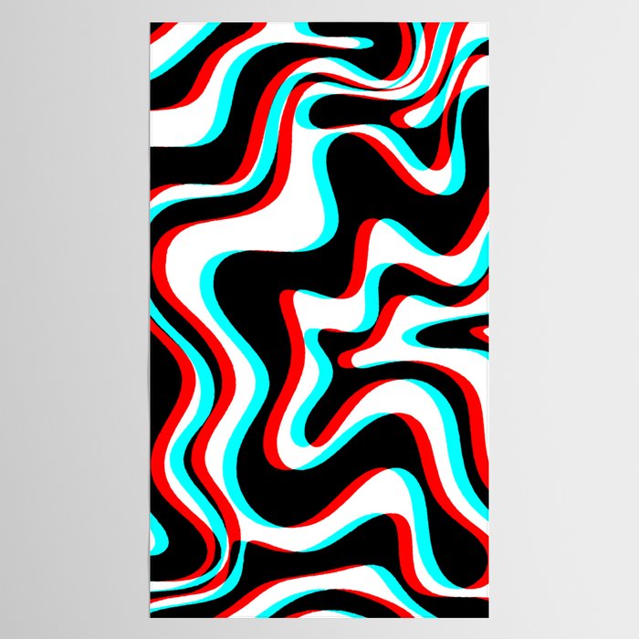 Trippy Glitch Retro Liquid Swirl Abstract Pattern Black White Red Cyan Tablecloth Gallery Image 2