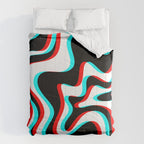 Trippy Glitch Retro Liquid Swirl Abstract Pattern Black White Red Cyan Comforter Gallery Image 6