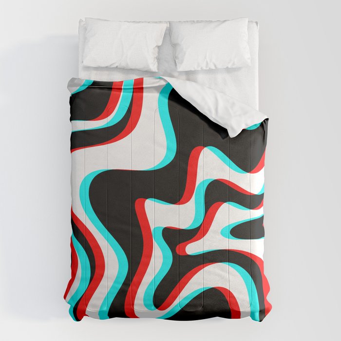 Trippy Glitch Retro Liquid Swirl Abstract Pattern Black White Red Cyan Comforter Gallery Image 6