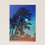 Full Moon Rising - Nature Ukiyo Landscape in Blue & Black Stationery Card Gallery Image 2