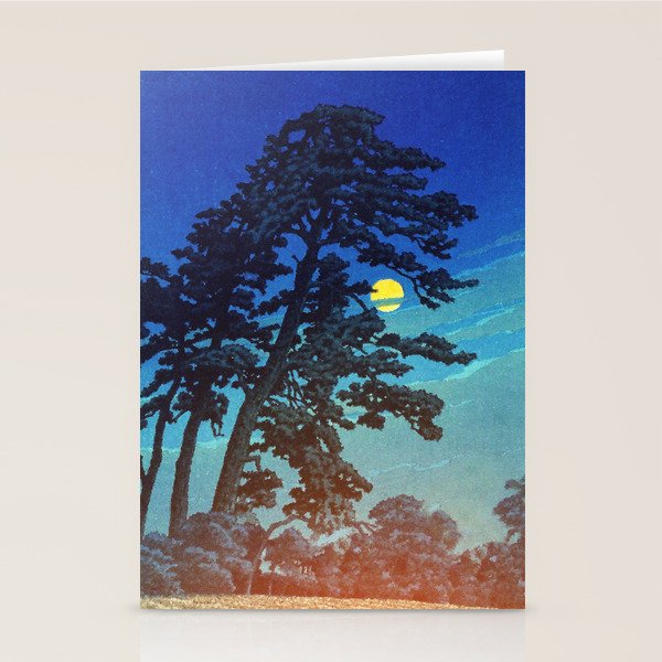 Full Moon Rising - Nature Ukiyo Landscape in Blue & Black Stationery Card Gallery Image 2