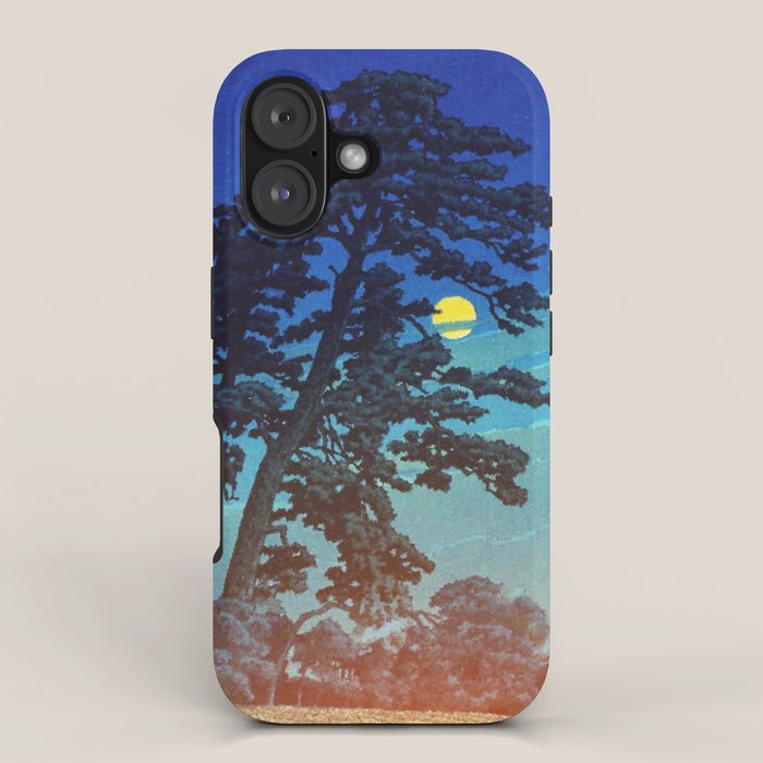 Full Moon Rising - Nature Ukiyo Landscape in Blue & Black iPhone Case Gallery Image 1