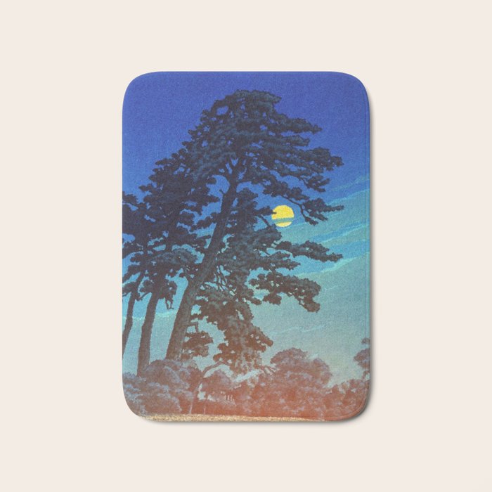 Full Moon Rising - Nature Ukiyo Landscape in Blue & Black Bath Mat Gallery Image 1