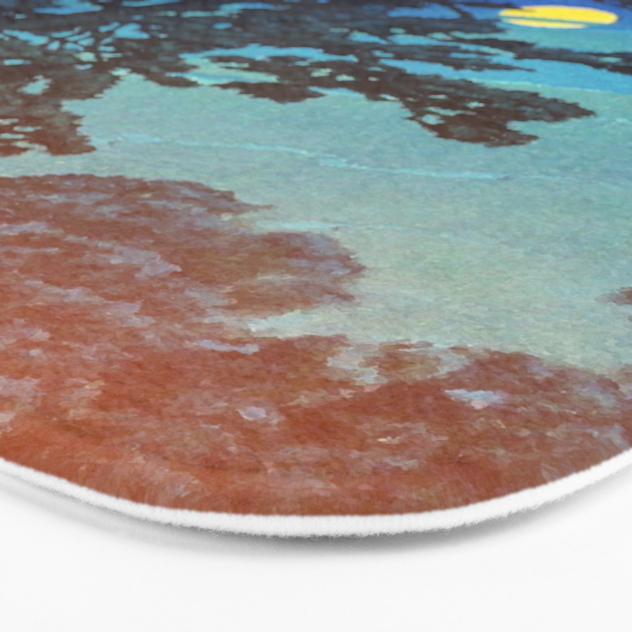 Full Moon Rising - Nature Ukiyo Landscape in Blue & Black Bath Mat Gallery Image 3