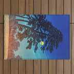 Full Moon Rising - Nature Ukiyo Landscape in Blue & Black Outdoor Rug Gallery Image 1