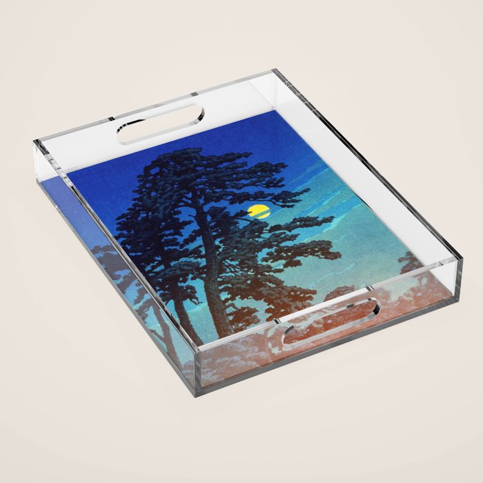 Full Moon Rising - Nature Ukiyo Landscape in Blue & Black Acrylic Tray Gallery Image 1