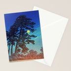 Full Moon Rising - Nature Ukiyo Landscape in Blue & Black Stationery Card Gallery Image 2