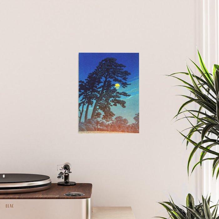 Full Moon Rising - Nature Ukiyo Landscape in Blue & Black Poster Gallery Image 2