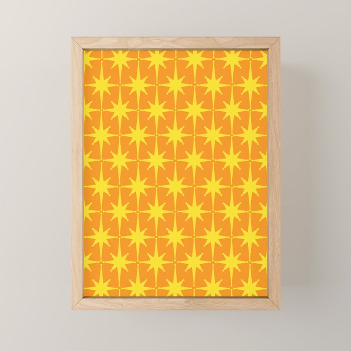 Mid Century Modern Atomic Age Starburst Pattern in Retro Orange and Yellow Mini Art Print Gallery Image 1