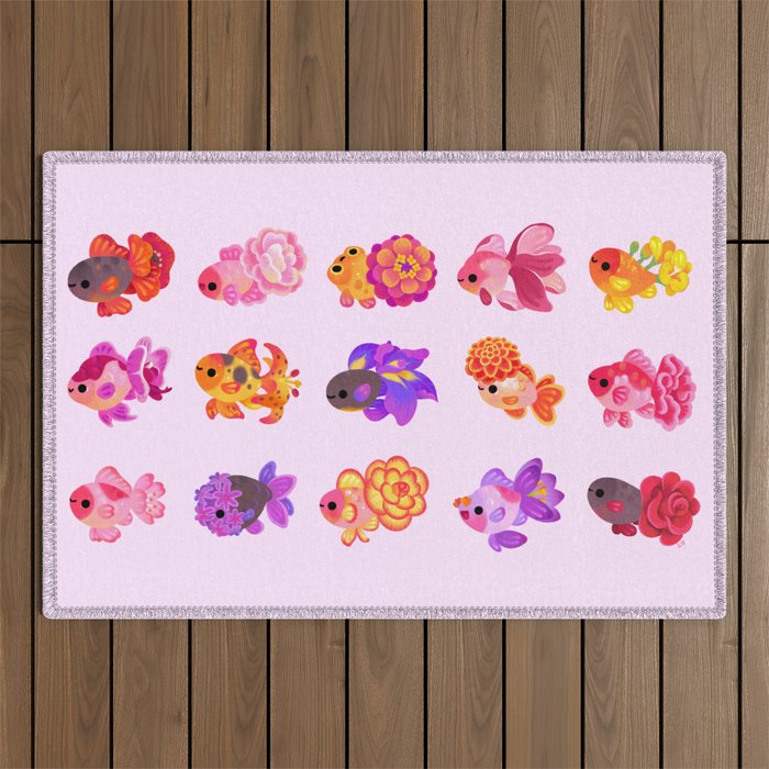 Flower goldfish - bright Outdoor Rug Gallery Image 1