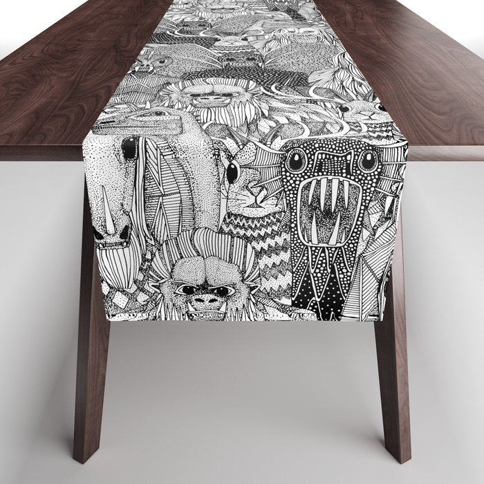 cryptid crowd black white Table Runner Gallery Image 1