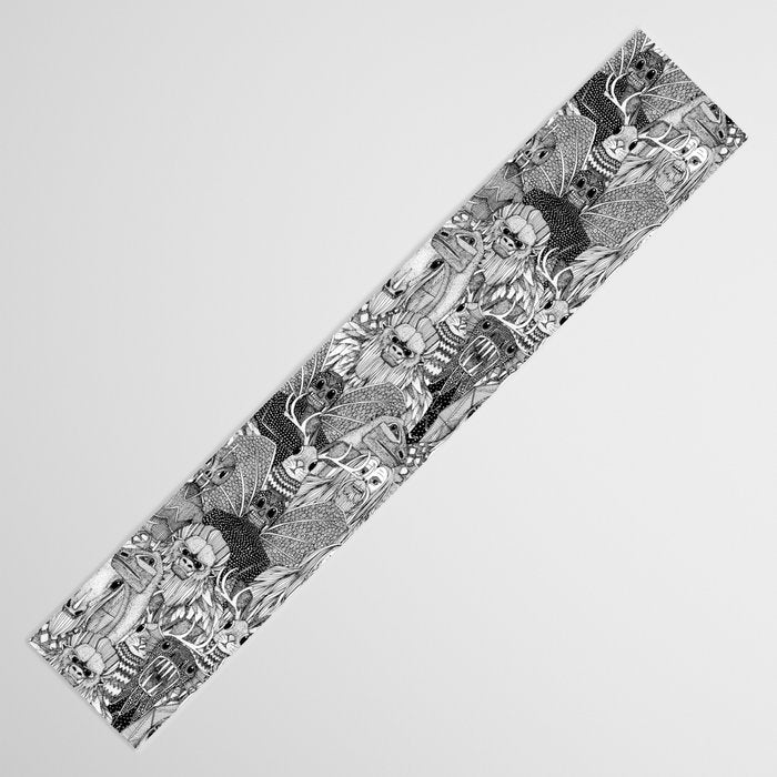 cryptid crowd black white Table Runner Gallery Image 3