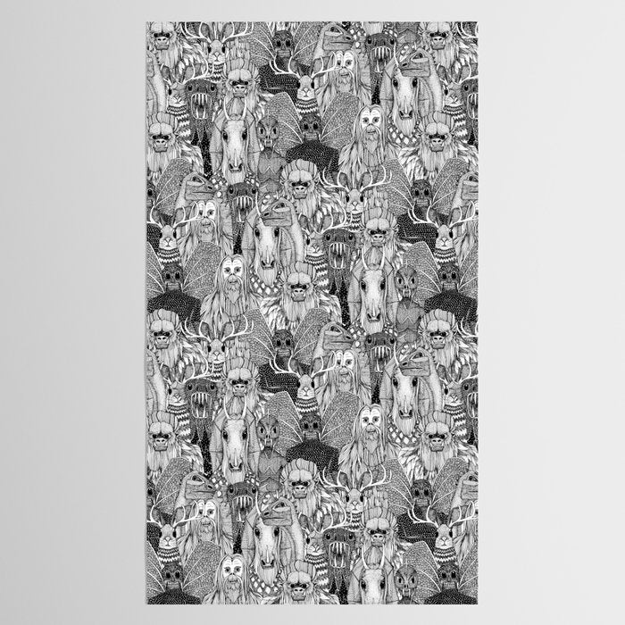 cryptid crowd black white Tablecloth Gallery Image 2