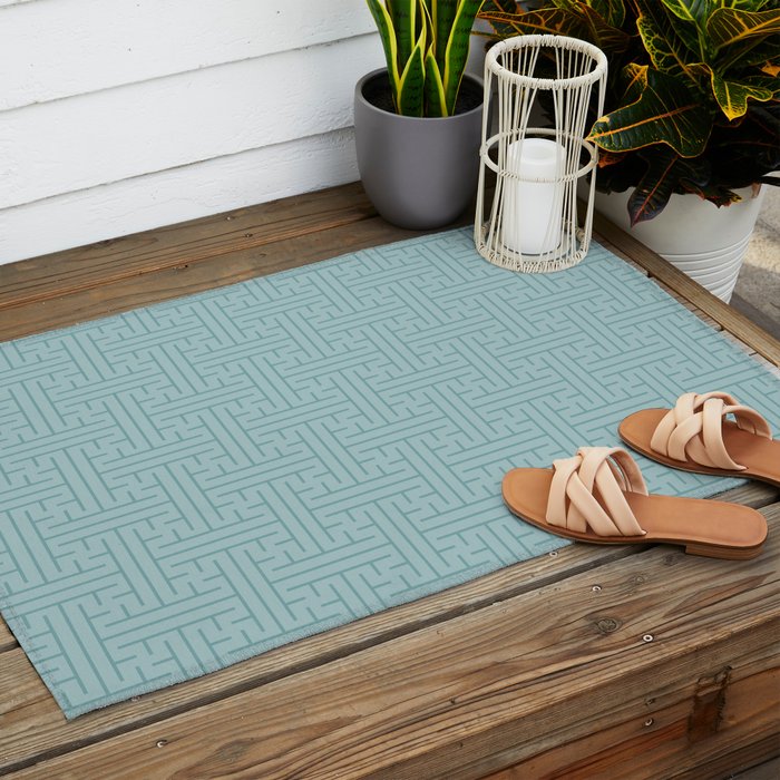 Serene Blue Maze Pattern Outdoor Rug Gallery Image 2