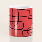 Minimalist Minimal Line Drawing Line Art Maze Red Painting Mid Century Modern Cool Retro Funky Trendy Coffee Mug Gallery Image 4