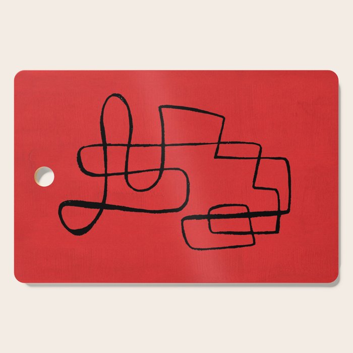 Minimalist Minimal Line Drawing Line Art Maze Red Painting Mid Century Modern Cool Retro Funky Trendy Cutting Board Gallery Image 1