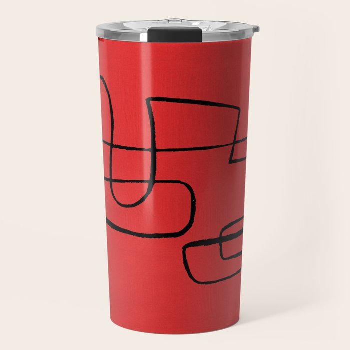 Minimalist Minimal Line Drawing Line Art Maze Red Painting Mid Century Modern Cool Retro Funky Trendy Travel Mug Gallery Image 1