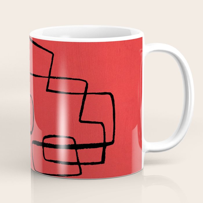 Minimalist Minimal Line Drawing Line Art Maze Red Painting Mid Century Modern Cool Retro Funky Trendy Coffee Mug Gallery Image 1