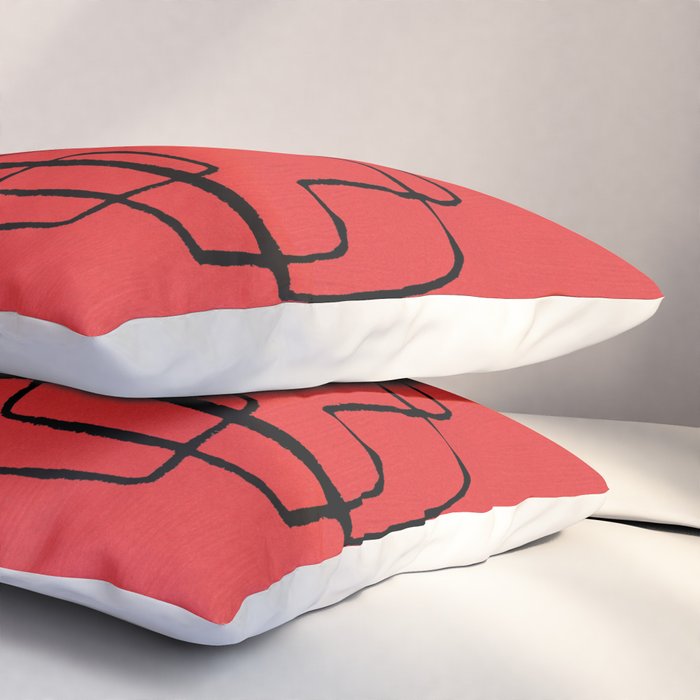 Minimalist Minimal Line Drawing Line Art Maze Red Painting Mid Century Modern Cool Retro Funky Trendy Pillow Sham Gallery Image 3