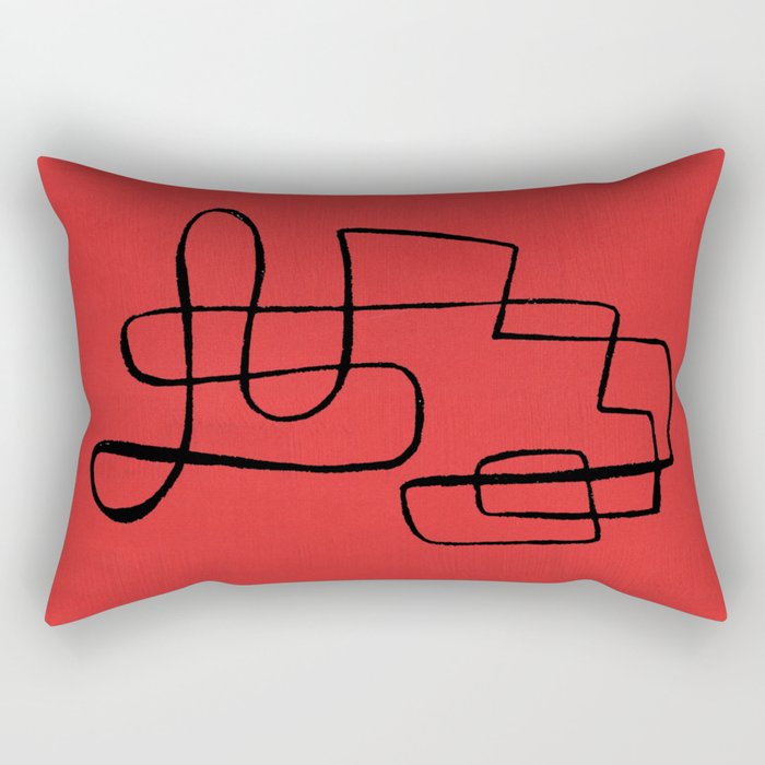 Minimalist Minimal Line Drawing Line Art Maze Red Painting Mid Century Modern Cool Retro Funky Trendy Rectangular Pillow Gallery Image 2