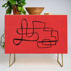 Minimalist Minimal Line Drawing Line Art Maze Red Painting Mid Century Modern Cool Retro Funky Trendy Credenza Gallery Image 1