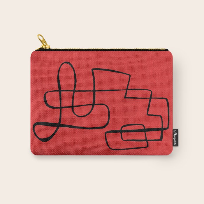 Minimalist Minimal Line Drawing Line Art Maze Red Painting Mid Century Modern Cool Retro Funky Trendy Carry All Pouch Gallery Image 1
