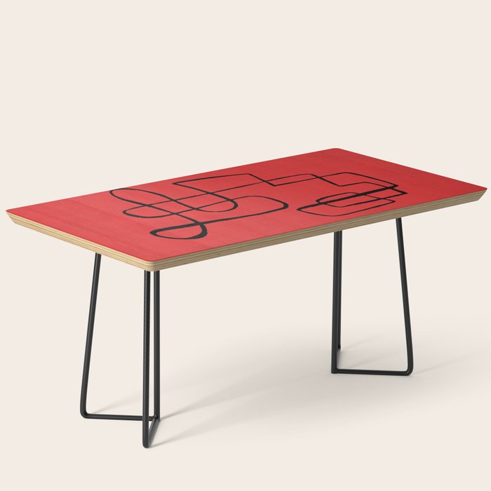 Minimalist Minimal Line Drawing Line Art Maze Red Painting Mid Century Modern Cool Retro Funky Trendy Coffee Table Gallery Image 1