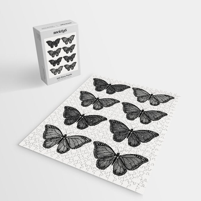 Monarch Butterfly - Black and White Jigsaw Puzzle Gallery Image 2