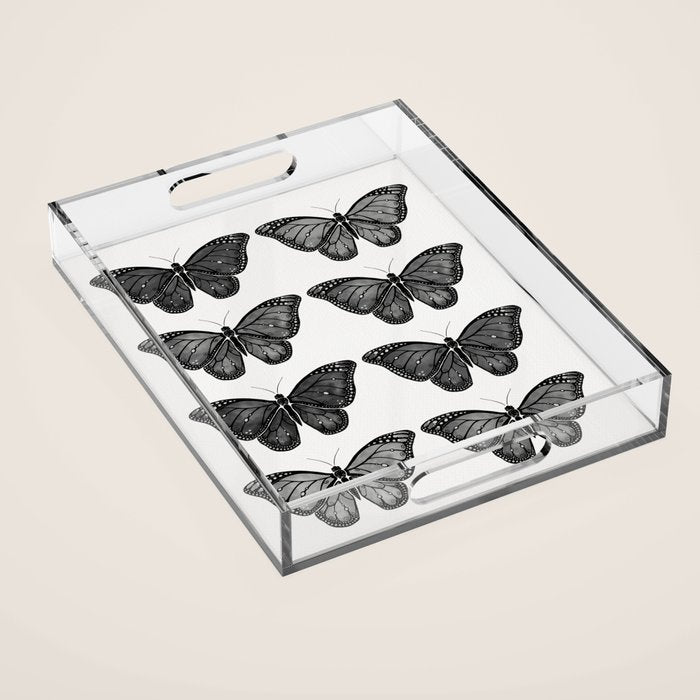 Monarch Butterfly - Black and White Acrylic Tray Gallery Image 1