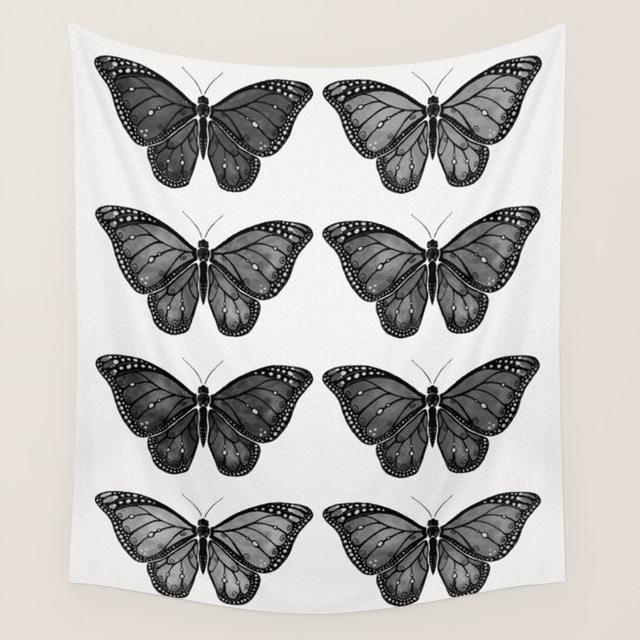 Monarch Butterfly - Black and White Wall Tapestry Gallery Image 4