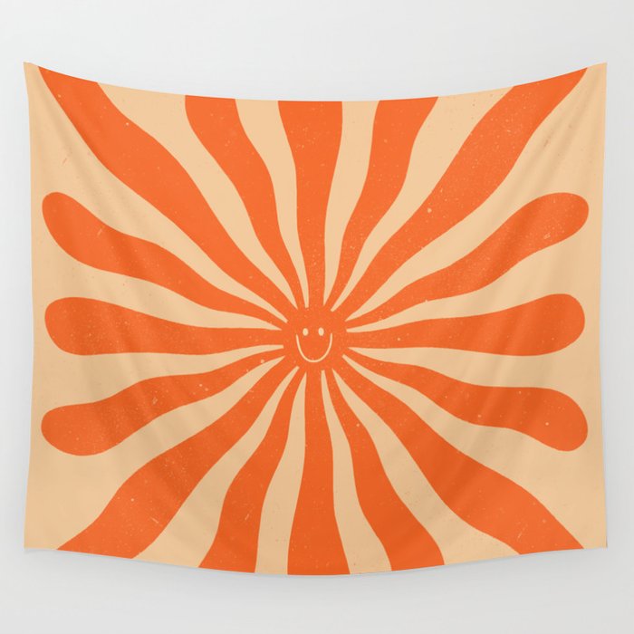 Retro Sun Vintage 70s 2 Orange Wall Tapestry Gallery Image 1