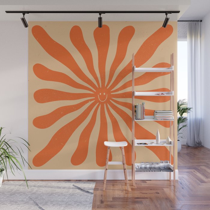 Retro Sun Vintage 70s 2 Orange Wall Mural Gallery Image 1