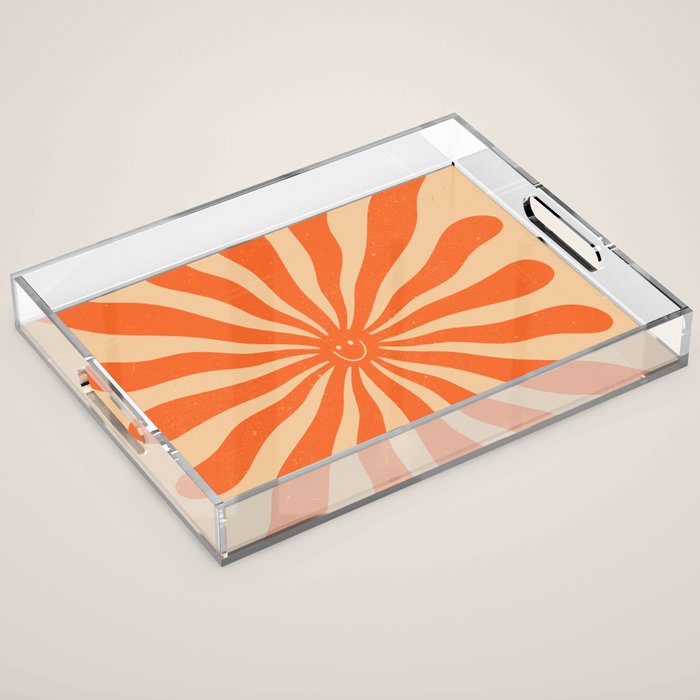 Retro Sun Vintage 70s 2 Orange Acrylic Tray Gallery Image 1