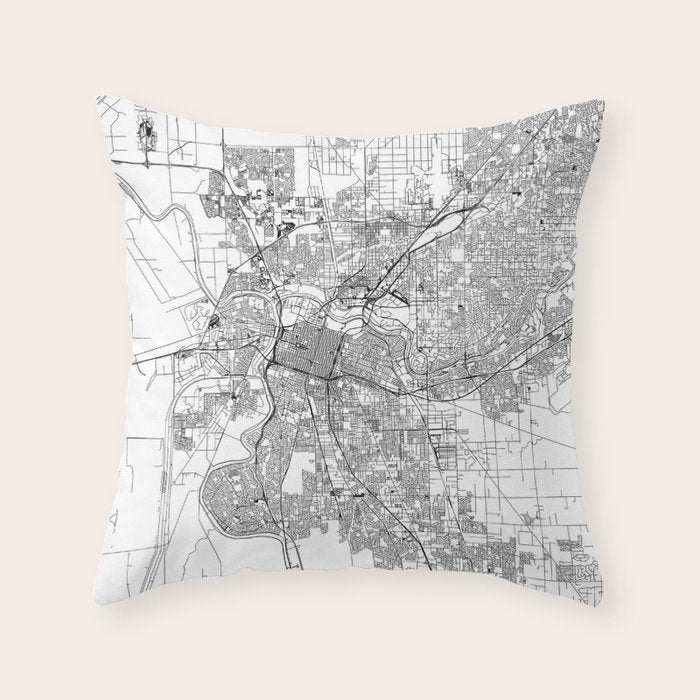 Sacramento White Map Throw Pillow Gallery Image 1
