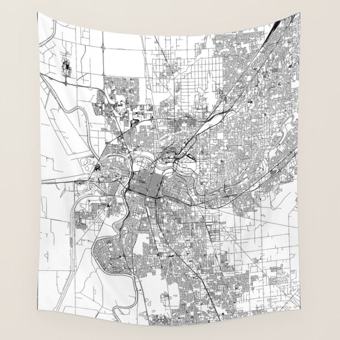 Sacramento White Map Wall Tapestry Gallery Image 4