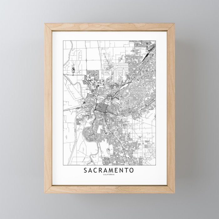 Sacramento White Map Mini Art Print Gallery Image 1