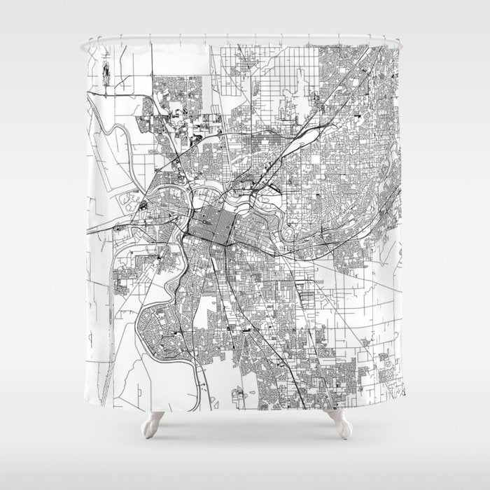 Sacramento White Map Shower Curtain Gallery Image 1