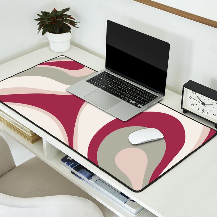 Psychedelic Retro Abstract Design in Magenta, Pink and Grey Desk Mat Gallery Image 2