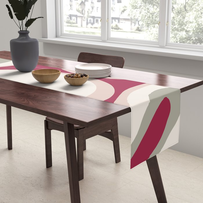Psychedelic Retro Abstract Design in Magenta, Pink and Grey Table Runner Gallery Image 2