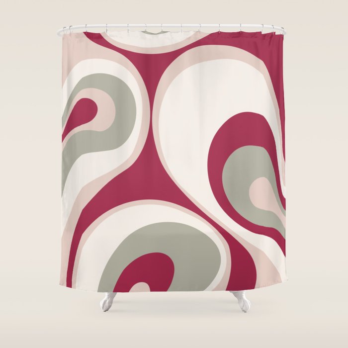 Psychedelic Retro Abstract Design in Magenta, Pink and Grey Shower Curtain Gallery Image 1