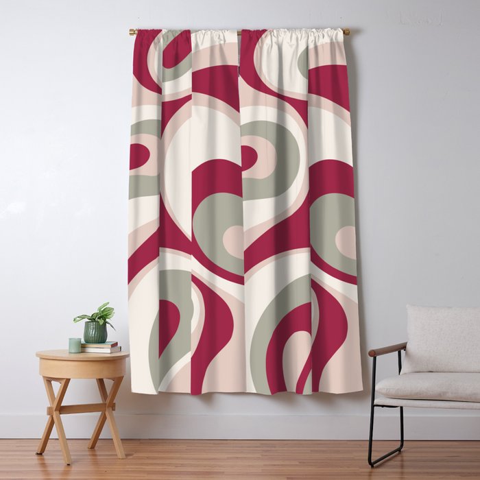 Psychedelic Retro Abstract Design in Magenta, Pink and Grey Window Curtain Gallery Image 1